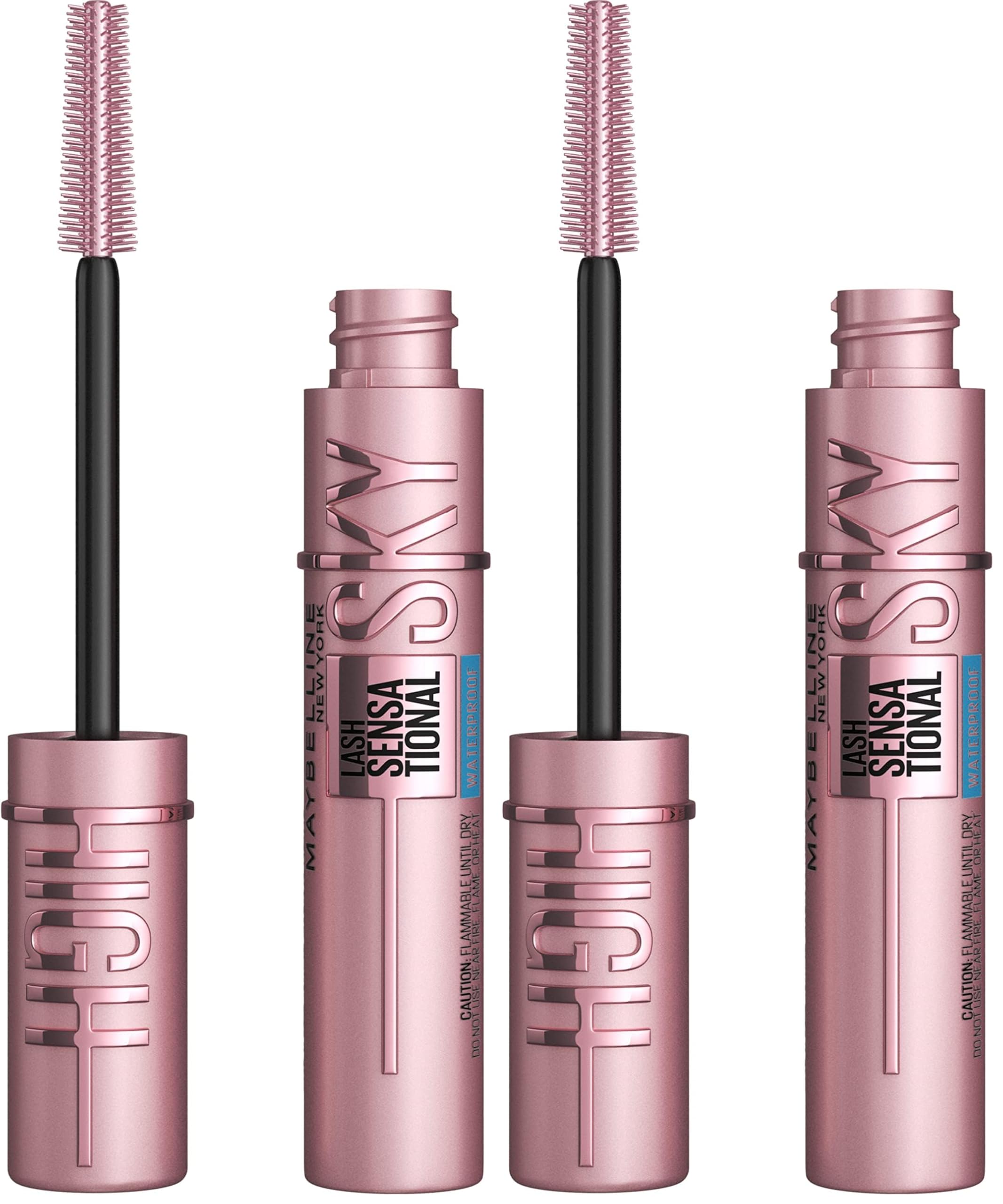 Maybelline Lash Sensational Sky High Washable Mascara Makeup, Volumizing, Lengthening, Defining, Curling, Multiplying, Buildable Formula, Blackest Black, 1 Count